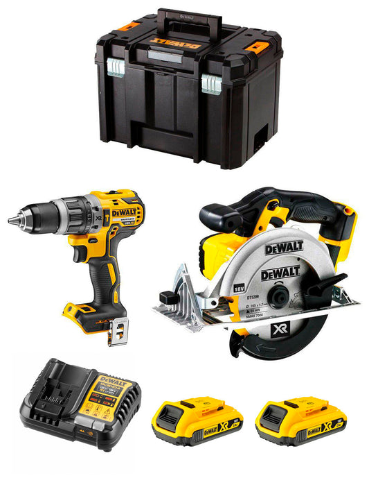 Dewalt Kit mit DCD796 Bohrhammer + DCS391 Kreissäge + 2bat 2Ah + Ladegerät + TSTAK VI DCK291D2