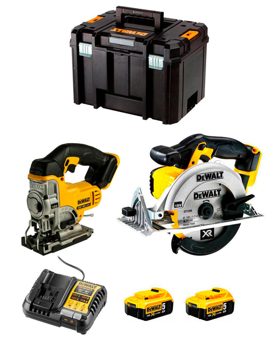 Dewalt Stichsäge-Set DCS331 + Kreissäge DCS391 + 2bat 5Ah + Ladegerät + TSTAK VI DCK215P2