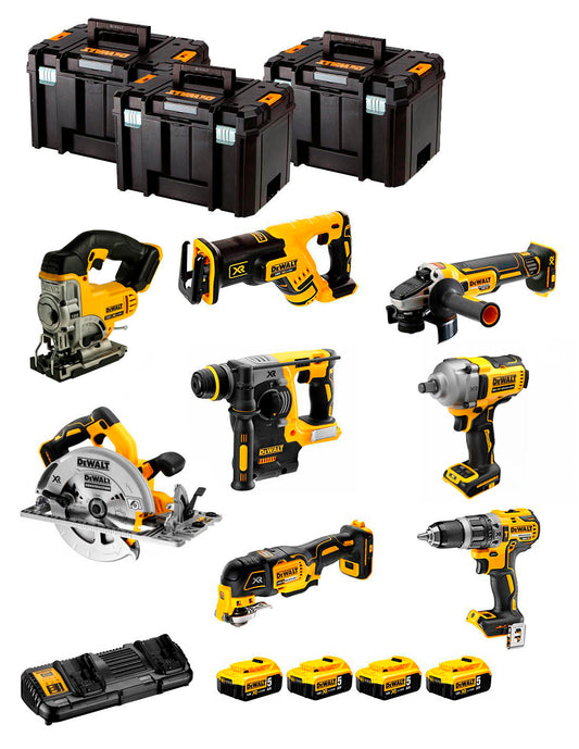 Dewalt Kit 8 Werkzeuge + 4bat 5Ah + DCB132 Ladegerät + 3xTSTAK DCK867P4
