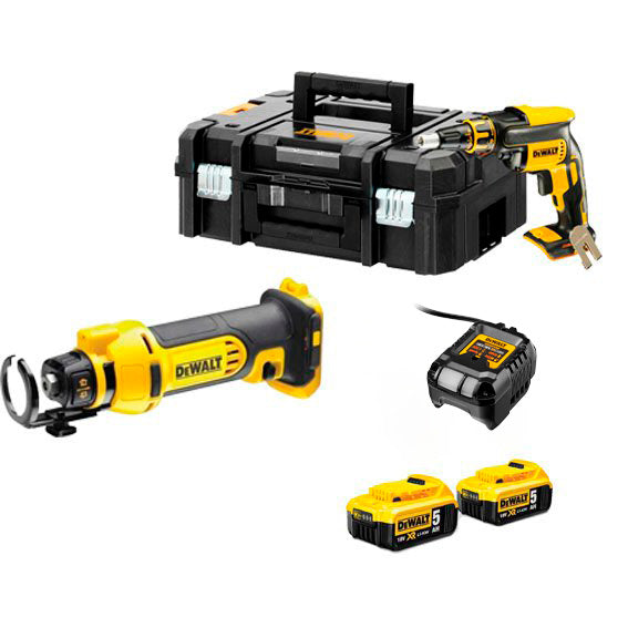 Gipskarton-Kombination: DCE555N Gipssäge + Dewalt DCF620NT Pladur-Schraubendreher + 2 5-Ah-Batterien + Ladegerät