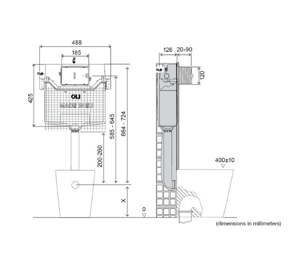 OLI120 PLUS Mechanischer Direkt-Unterputz-Spülkasten mit Zweimengenspülung