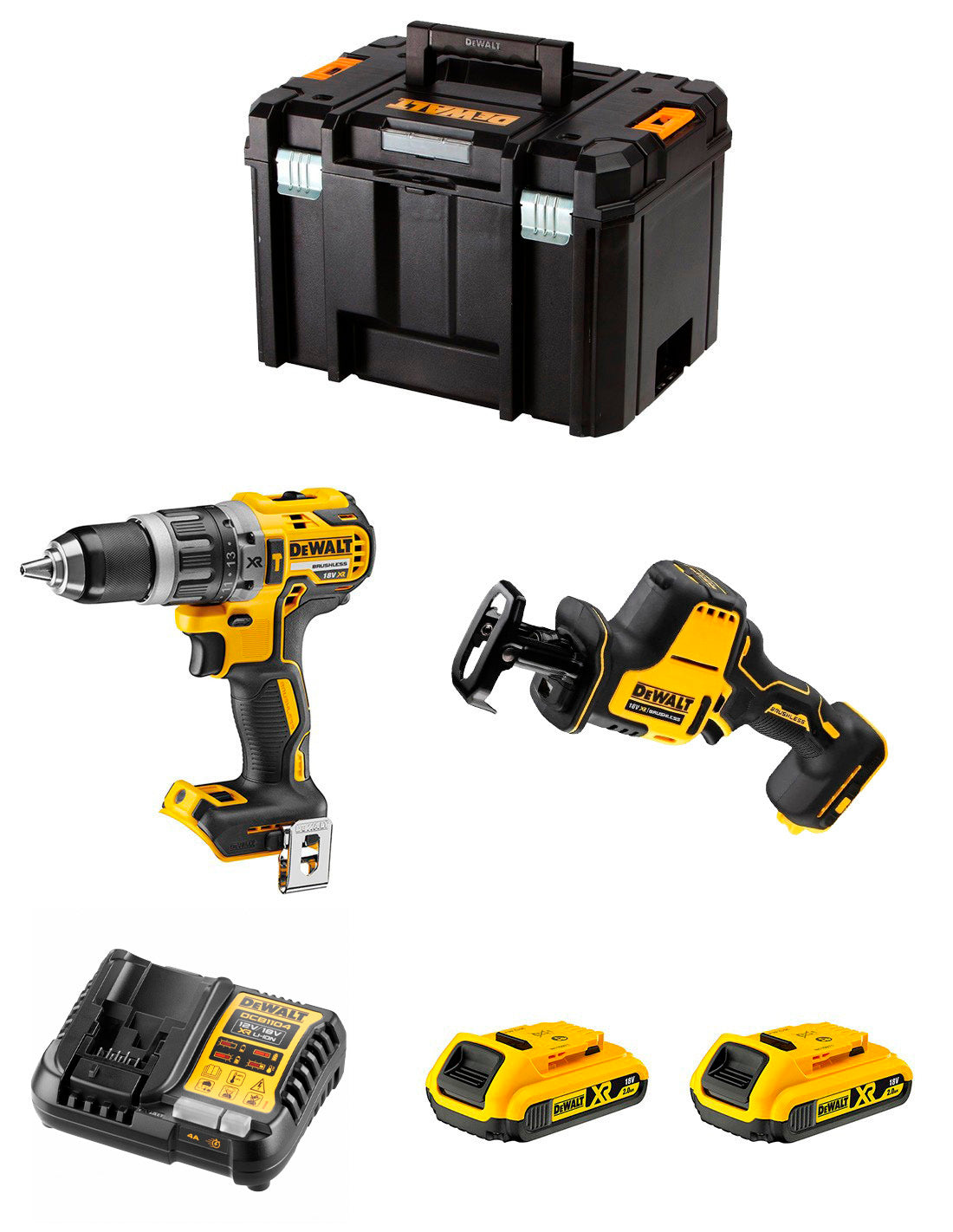 Dewalt Kit DCD796 Bohrhammer + DCS369 Säbelsäge + 2bat 2Ah + Ladegerät + TSTAK VI DCK269D2