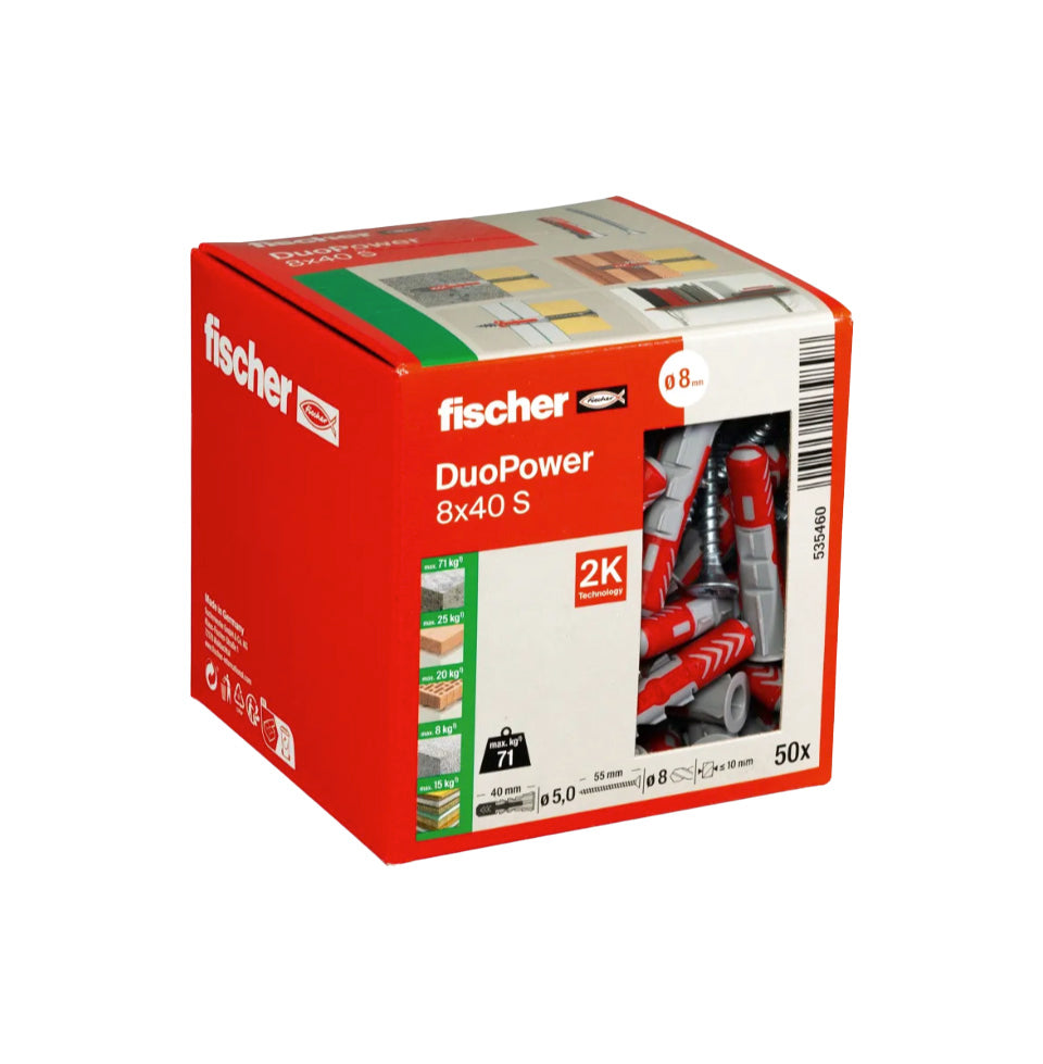 Duopower-Dübelset 8x40S + Fischer-Schrauben 50 Stück