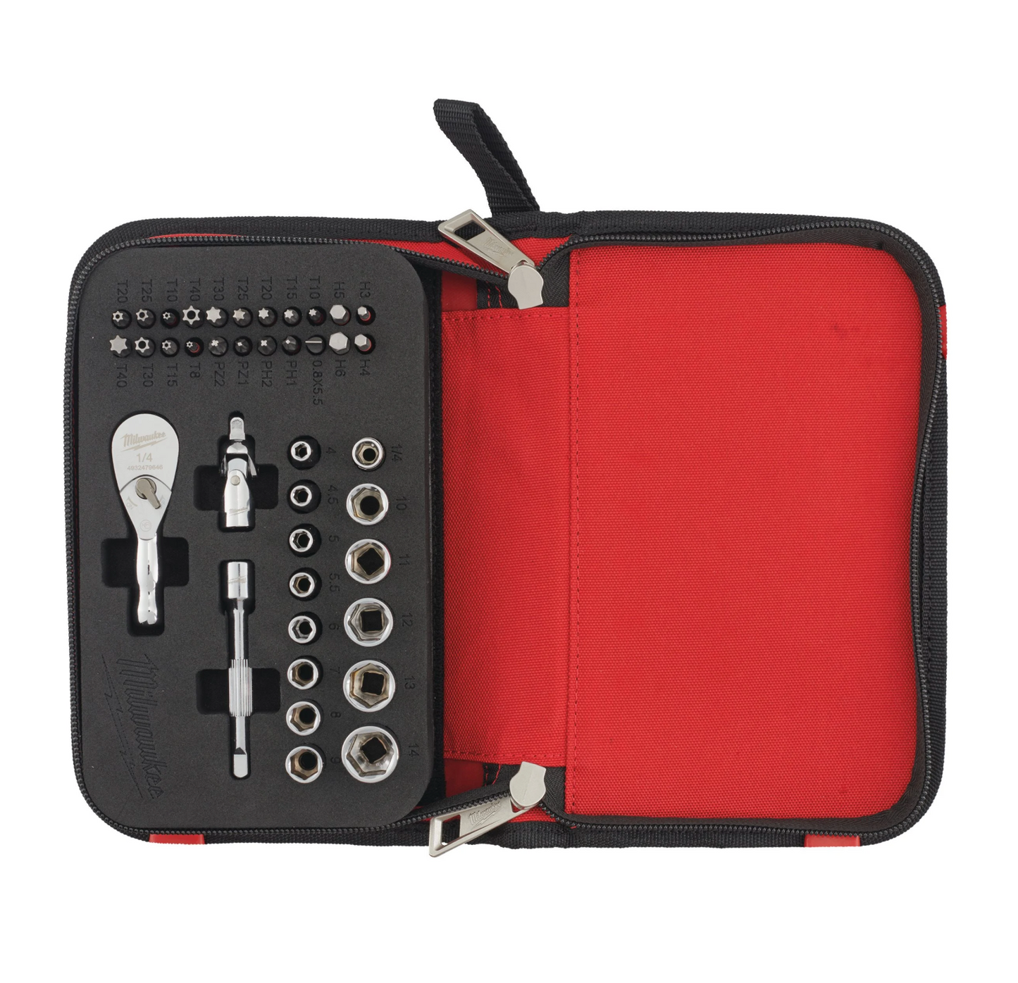 Kompaktes 1/4-Zoll-Ratschensatz mit Milwaukee-Zubehör