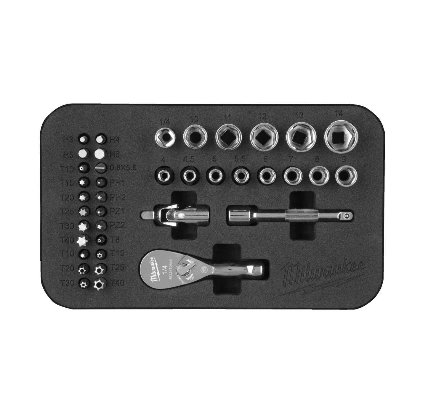Kompaktes 1/4-Zoll-Ratschensatz mit Milwaukee-Zubehör
