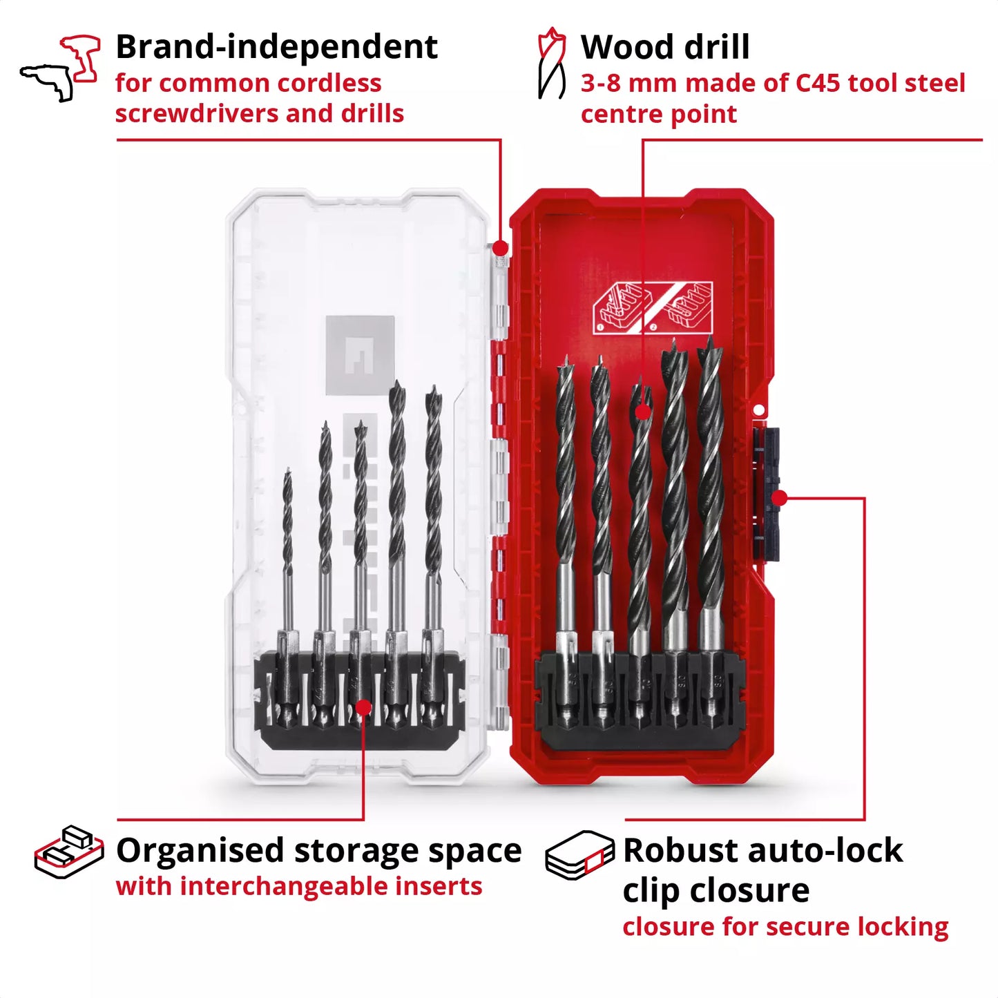 Einhell S-CASE LS 10-teiliges Holzbohrer-Set 49108733