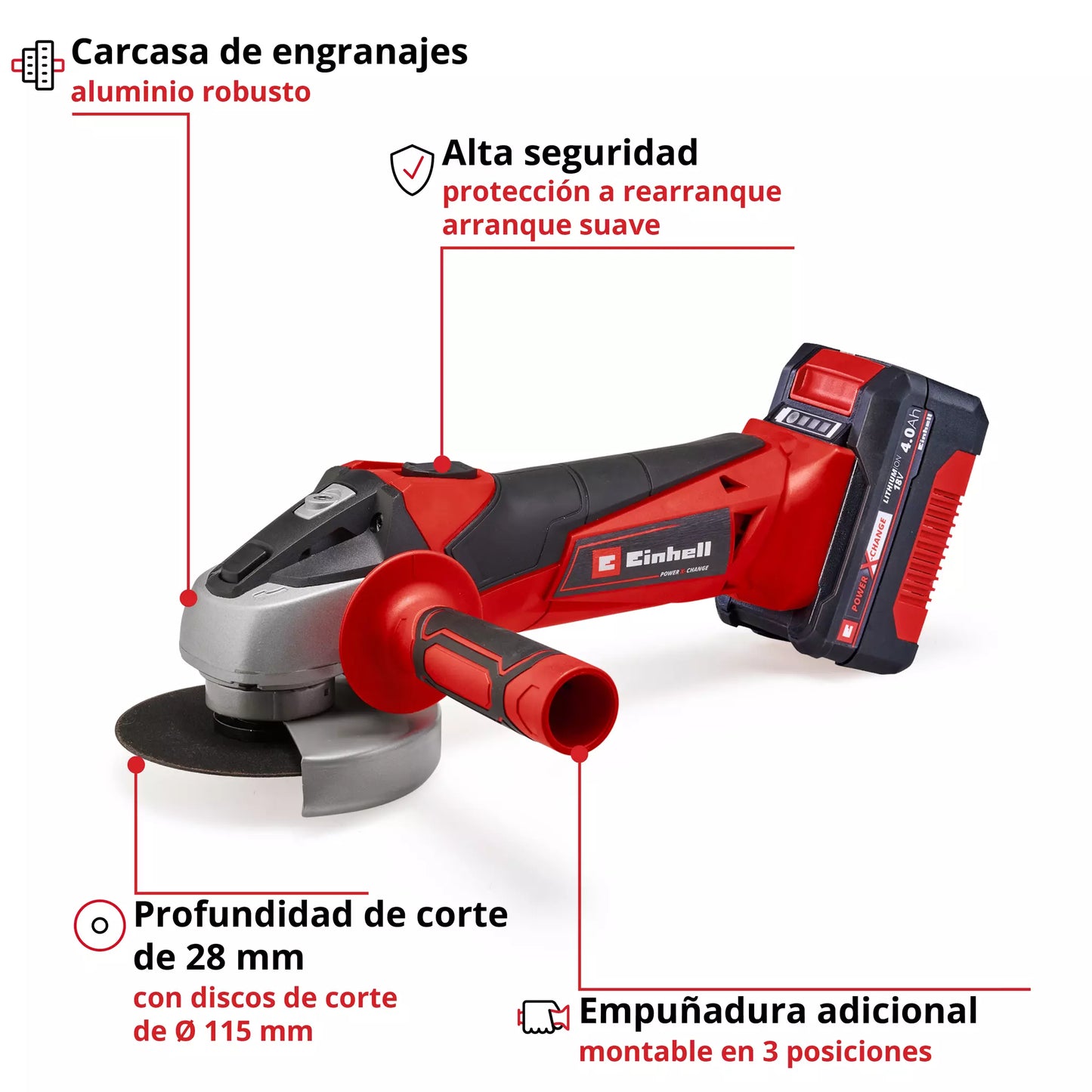 Einhell TC-AG 18/115 Li 115mm 18V Winkelschleifer mit Akku und Ladegerät