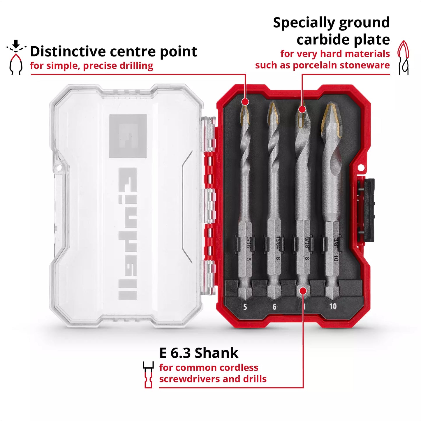 Einhell 4tlg. XS-CASE Porzellan-Fliesenbohrer-Set 49051404