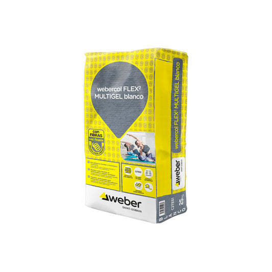 Cemento Cola Flex2 Multigel Blanco Weber 25 kg