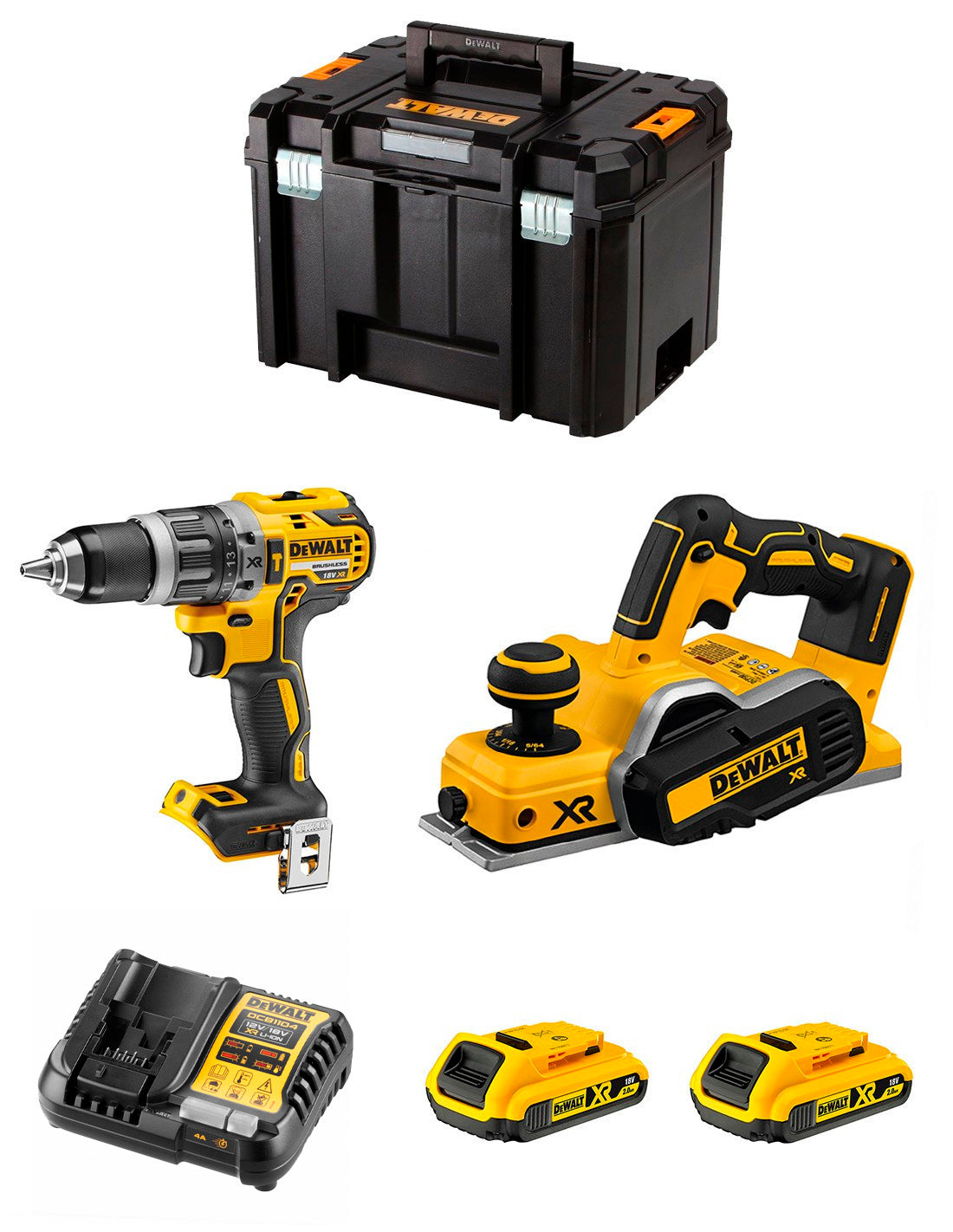 Dewalt DCD796 Hammerbohrer-Set + DCP580 Bürste + 2bat 2Ah + Ladegerät + TSTAK VI DCK280D2