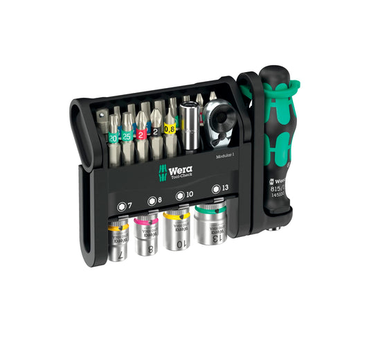 Tool-Check Modular 1 Set compacto de 21 piezas con carraca y mango Kraftform Wera 049000